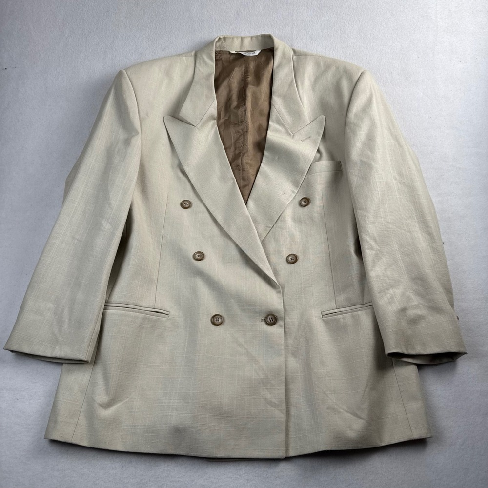 Vintage Falcone Beige Double Breasted Blazer Peak Lapel Made in USA‎ Womens XL